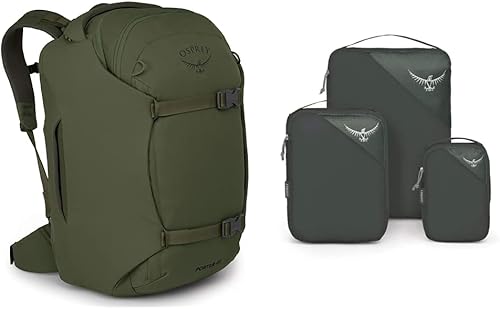 Osprey Porter 46 Mochila de viaje + juego de cubos de embalaje, verde haybale, talla única