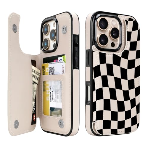 uCOLOR for iPhone 16 Pro Wallet Case with Card Holder Dune Mirage Checkered