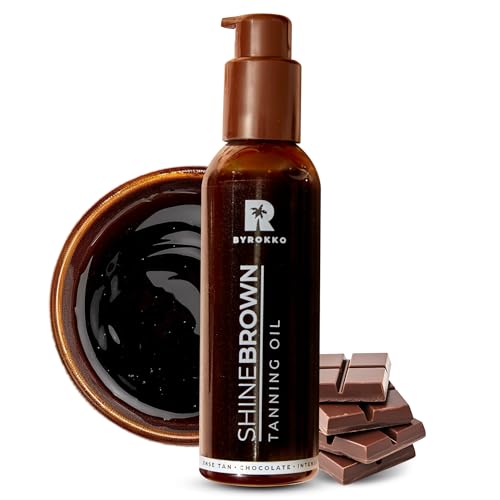 BYROKKO Shine Brown Chocolate olejek do opalania (145 ml), olej do solarium do szybkiej opalenizny czekoladowej, olej do opalania do solarium i zastosowań na zewnątrz, uzyskaj naturalną opaleniznę