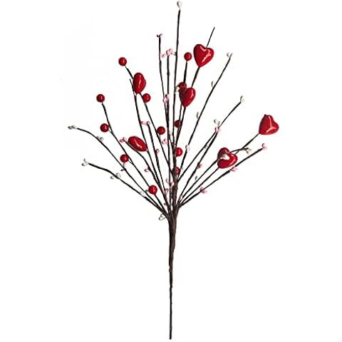RSTYS 4PCS Artificial Heart-Shaped Berry Stems,15.7Inch Faux Foam Berry Twig,Fake Red Berry Picks Faux Burgundy Berry Spray Branch for Home Decor Cover