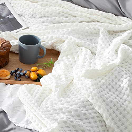 Bedsure Cooling Bamboo Waffle King Size Blanket - Soft, Lightweight And Breathable Cal King Blankets For Hot Sleepers, Luxury Cotton Throws For Bed, Couch And Sofa, White 104X90Inches #TOP5