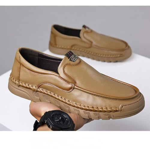 Men's Hand Stitching Soft Leather Slip On Flats Loafers Casual Round Toe Non-Slip Outdoor Driving Walking Daily Boat Shoes4