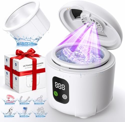 5 Modes Ultrasonic Retainer Cleaner Machine, 45KHz Ultrasonic Denture Pod | 245nm UV Light, IPX7 & 304SS Removable Tank with Drying for Dental Tray,Braces,Jewelry,Aligners,Mouth Guard,Ring,Toothbrushes