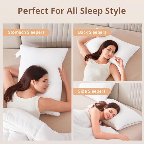 Sasttie Queen Size Pillows Set of 2, Hotel Collection Bed Pillows for Side, Back, and Stomach Sleepers - Down Alternative Plump Filling - 2 Pack, Queen, 20x30 Inches - Thumbnail 4