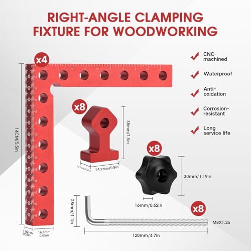 Corner Clamp for Woodworking 90 Degree Positioning Squares, 4 Pack Aluminum Alloy Corner Clamping Squares with Adjustable Clamps Right Angle Tool for Cabinet,Drawer & Picture Frame Assembly — view 2