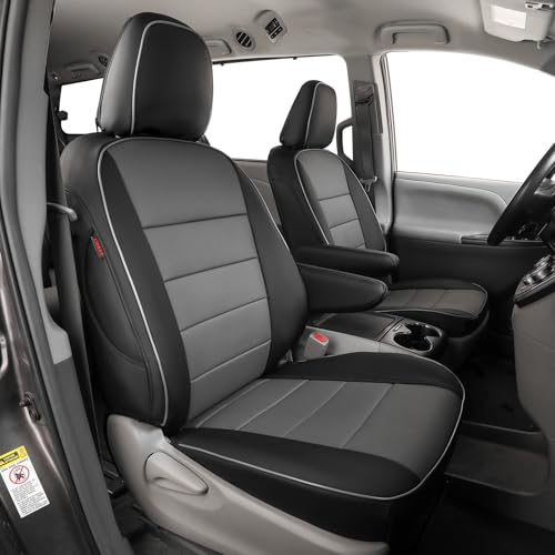 EKR Sienna Seat Covers for 2011-2020 Toyota Sienna LE,XLE, SE,XLE Premium 2nd Row 4/2/4 Split,8 Seats,Waterproof Car Seat Cover Full Set,Car Seat Protectors- Three Row,Leather (Black/Gray)