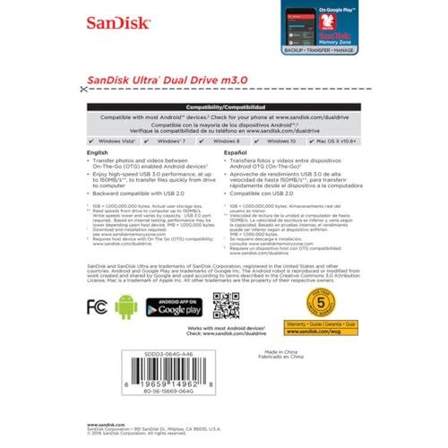 SanDisk 128GB Ultra Dual USB 3.0 and Micro USB Flash Drive, Up to 150MB/s Read Speed