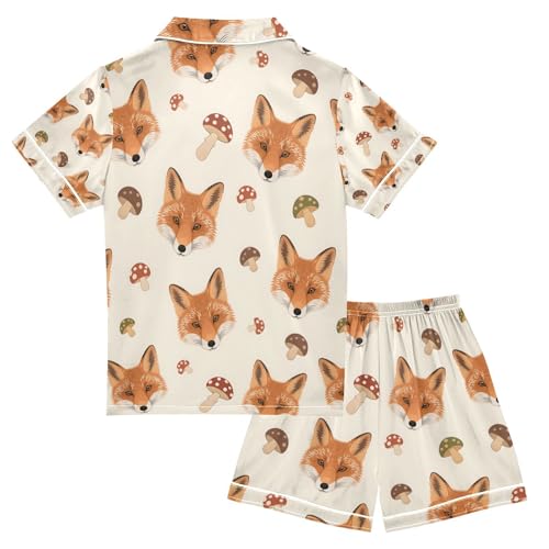 senya Fox Face Mushroom S Satin Summer Pajama Sets Silk Short Sleeve Button Down Sleepwear2