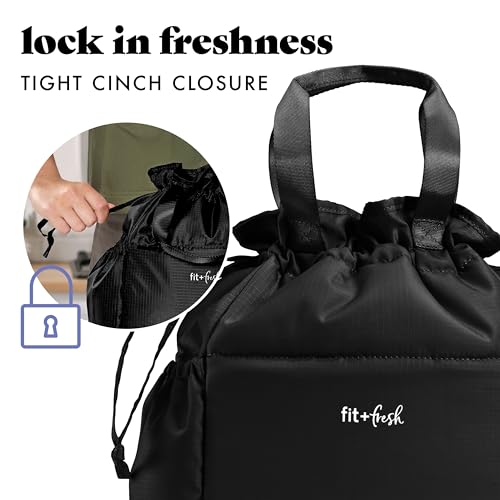 Fit & Fresh Lunch Bag for Women, Insulated Womens Lunch Bag for Work, Stain-Resistant Large Lunch Box for Women with Containers, Cinch Closure Cromwell Bag, Black by Fit & Fresh - Image 4