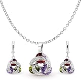Crystalline Azuria Mujer 18ct Chapado en Oro Blanco Multi Colorido Cristales de Zirconia Juego de joyas Collar con Colgante 45 cm Pendientes