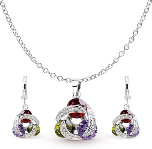Crystalline Azuria Mujer 18ct Chapado en Oro Blanco Multi Colorido Zirconia Juego de joyas Collar Pendientes