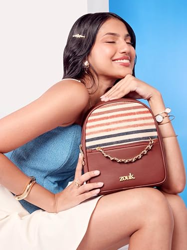 Image of ZOUK Mayra Mini Daypack | Stylish Vegan Leather Backpack for Women with Water-Resistant Lining | Handcrafted Small Day Bag with Gold Zip & Adjustable Straps |