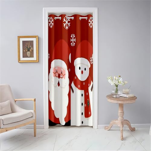 Odot Tende Natalizia Tenda per Porta, Tende Oscuranti Interni, Tende con Stampa Babbo Natale 3D, Tende Isolante con Occhielli per Camera da Letto Soggiorno Camerino (80x180cm,Rosso)
