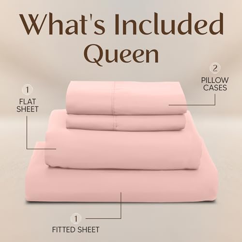 Image of Utopia Bedding Queen Size Sheet Set - 4 Piece Bed Sheets, Soft and Breathable Microfiber, Includes 1 Fitted Sheet, 1 Flat Sheet and 2 Pillowcases - Oeko Tex (Tea Pink)