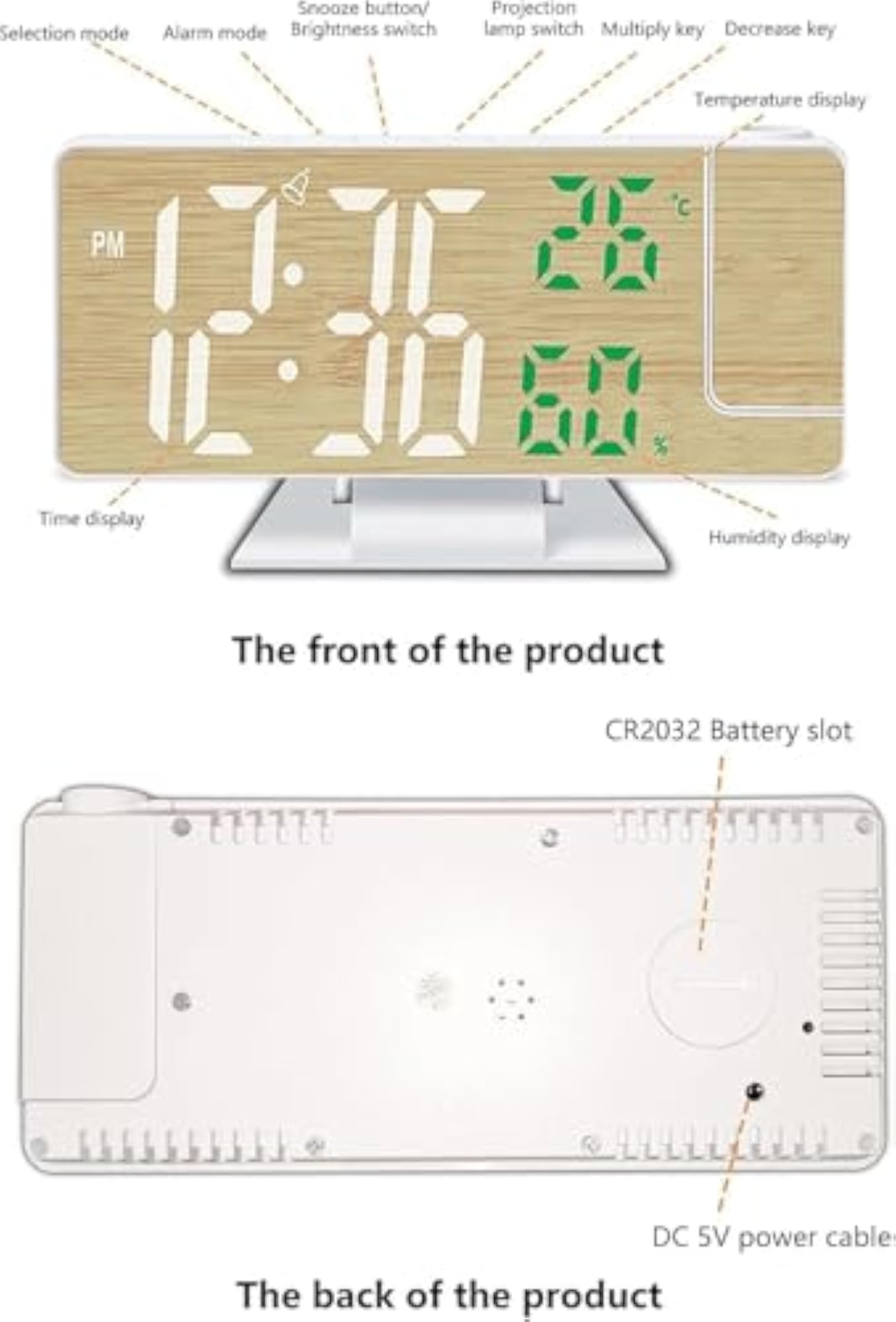 7.3" Digital Alarm Table Clock with Projector Display