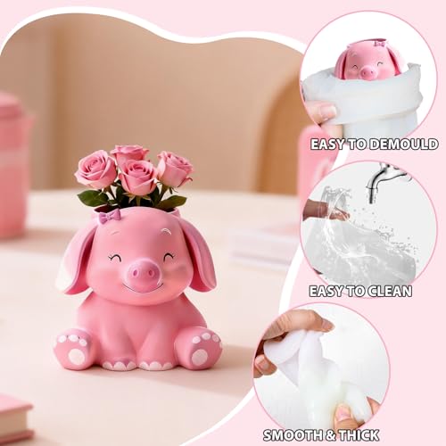 Pink Piggy Candle Jar Resin Mold, Animal Epoxy Resin Casting Silicone Mold for Craft DIY Planter Jewelry Pen Holder Flower Pot Container Mould, Perfect for Decoration Birthday Gift Garden Home — view 3