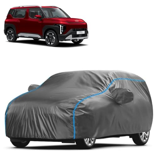 Image of Kerwa Car Body Cover Waterproof Compatible with Kia Syros | Scratch Proof, Anti-Dust, UV Protection with Windproof Buckle Strap and Mirror Pockets, Bottom Elastic Fitted-Grey