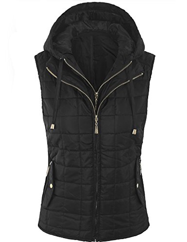 BOHENY Womens Quilted Fully Lined Lightweight Vest with Hoodie-L-Black_Hoodie