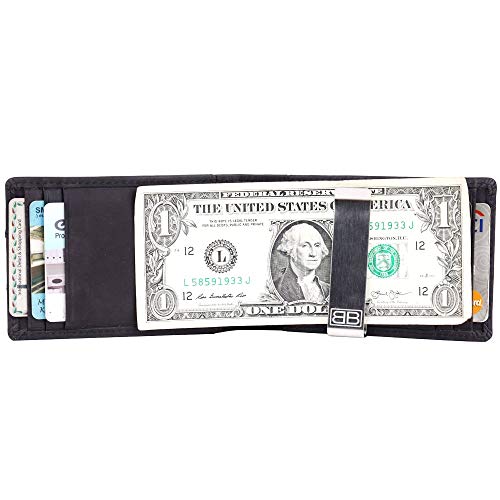 Image of Brooklyn Bridge Genuine Leather Money Clip Wallet for Men Crazy Horse Black - Premium Slim RFID Protected Wallet with Cash Clip & Multiple Card Slots, Stylish Front Pocket Design, Gift for Men