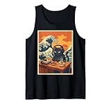 Retro Gamer Cat with Ramen Great Wave Anime Fans Men Kids Tank Top