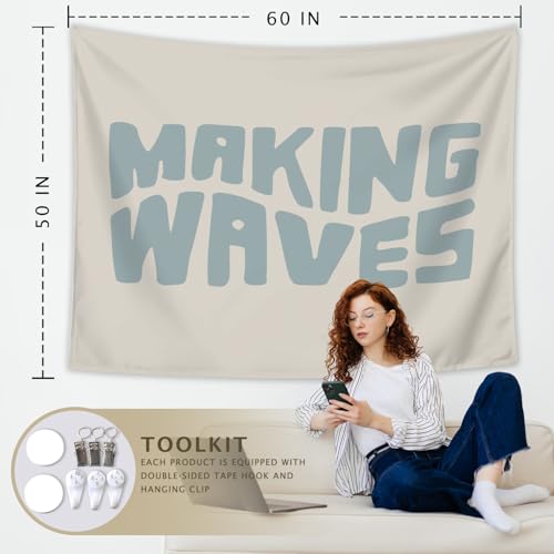 LIANGW Blue Dorm Coastal Tapestry, Making Waves, Indoor Outdoor Wall Art Tapestry for Bedroom, Teens Room Decoration Living Room Bedroom,tapestries 50x60 inches by LIANGW - Used condition - Image 2