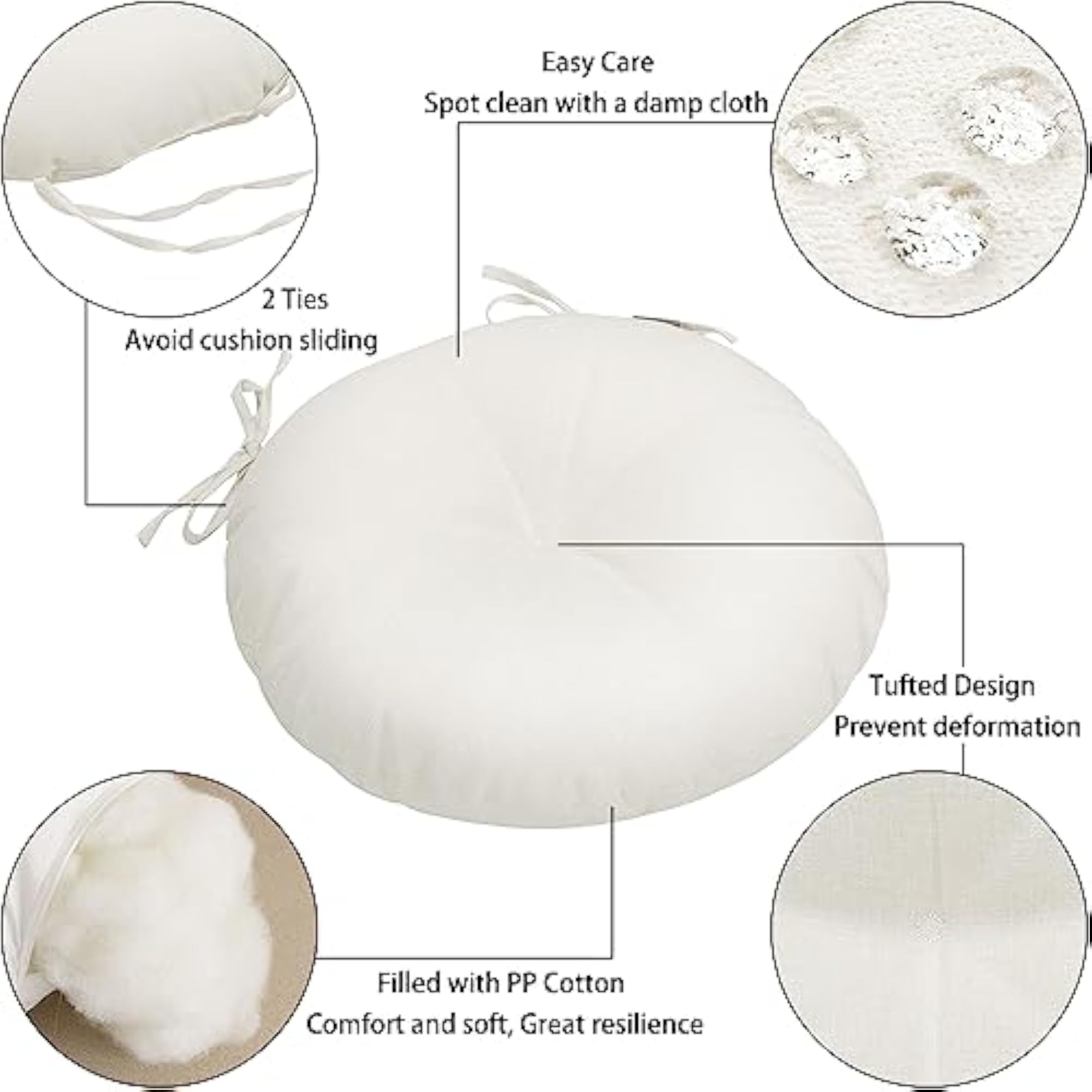 15" Round Bistro Seat Cushions with Ties, Set of 2