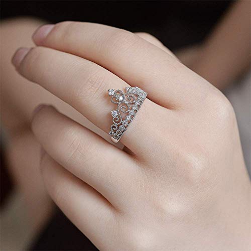 White Gold Plated Simple Princess Crown Ring with Cubic Zircon Crystal Wedding Engagement Ring Fashion Jewelry4