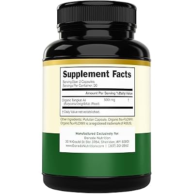 Organic Tongkat Ali for Men (500mg Per Serving, 60 Capsules) Longjack Root Extract Powder for Men & Women - Premium Tongkat Ali Supplement - Support Energy, Muscle Mass & Performance - Vegan & NON GMO