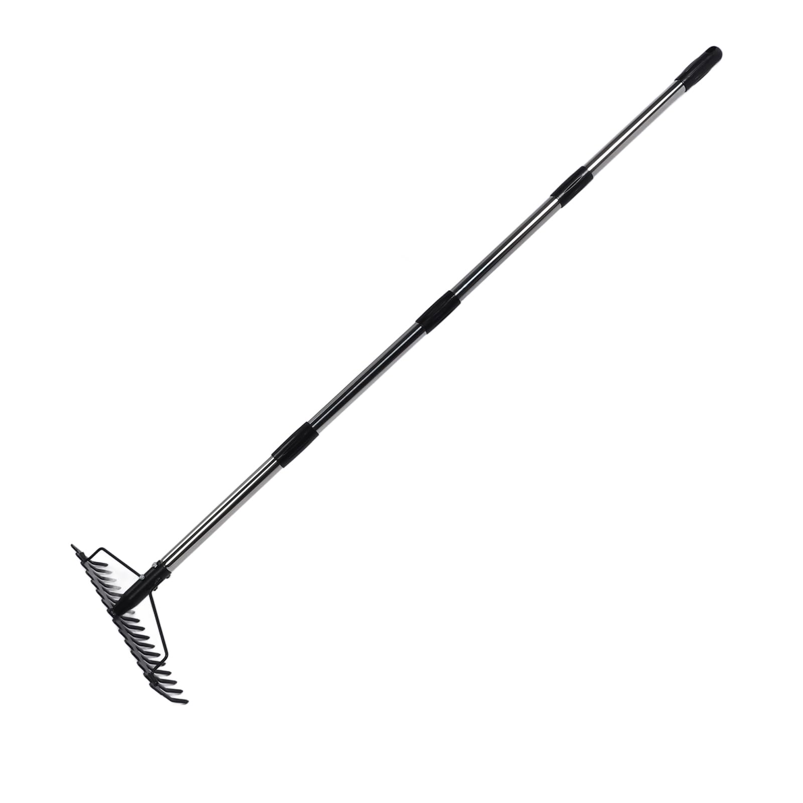 Rastrello da Giardino Regolabile con 17 Denti, Strumento con Testa in Metallo per Allentare il Terreno Raccogliendo Foglie per Lavori di Giardinaggio (4 sezioni)