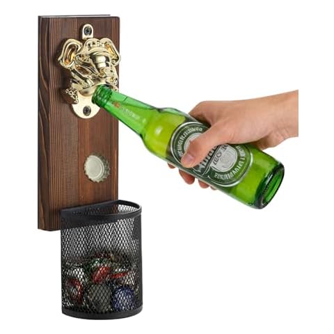 OIULO Vintage Wooden Wall-Mounted Bottle Opener with Cap Collector - Perfect Gifts for Men & Beer Enthusiasts, Great for Bar Decor Cover