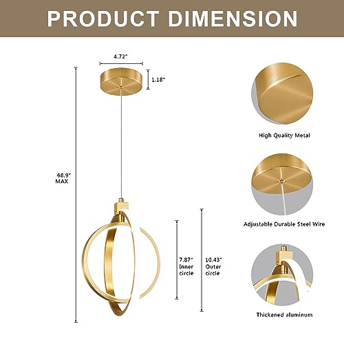 Image of Modern LED Chandelier Gold Ring Pendant Light Fixtures 4000K Dimmable Height Adjustable Pendant Lighting for Dining Room Kitchen Island Bedroom Living Room Foyer(1-Pack)