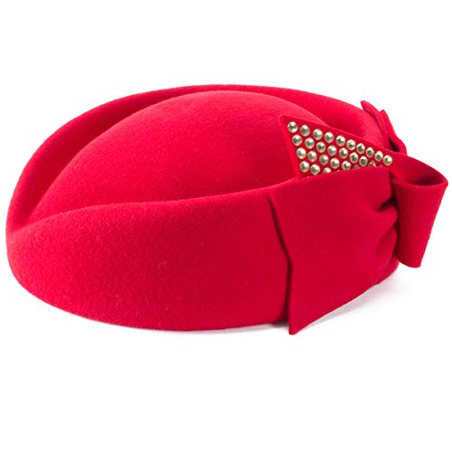 Ladies Rhinestone Teardrop Fancy Wool Fascinator Cocktail Pillbox Cap Hat A254 (Red)
