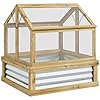 Outsunny raised garden bed with polycarbonate greenhouse wooden cold frame greenhouse garden flower planter protection peak roof 355 x 315 x 36 natural  urban country home decor