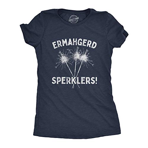 Womens Ermahgerd Sperklers T Shirt Funny 4th of July Fireworks Sparklers Graphic Novelty Tee Funny T Shirts Patriotic Tops for Women Womens Novelty Tees Navy M
