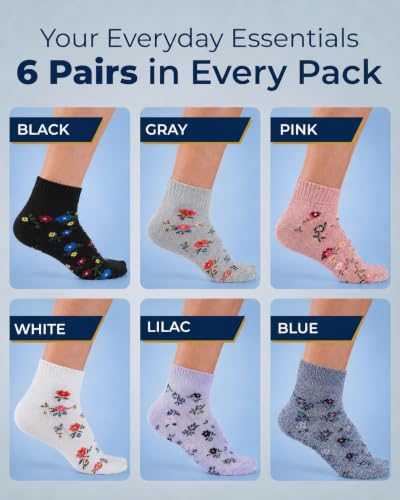 Image of Pembrook Ankle Diabetic Socks for Women & Men | 6 Pairs | Wide Non Binding Socks Quarter Length | Edema Neuropathy Socks