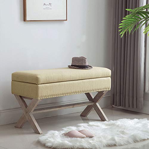 chairus Fabric Upholstered Storage Entryway Bench, 36 inch Bedroom Bench Seat with X-Shaped Wood Legs for Living Room, Foyer or Hallway - Beige