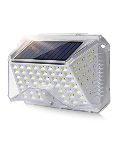 Luz Solar Exterior con Sensor de Movimiento IP65 Impermeable Focos LED Solares Luces Farolas Aplique Pared Potente 3 Modos Lampara Seguridad Iluminación para Jardin Terraza Pergolas Patio Blanco
