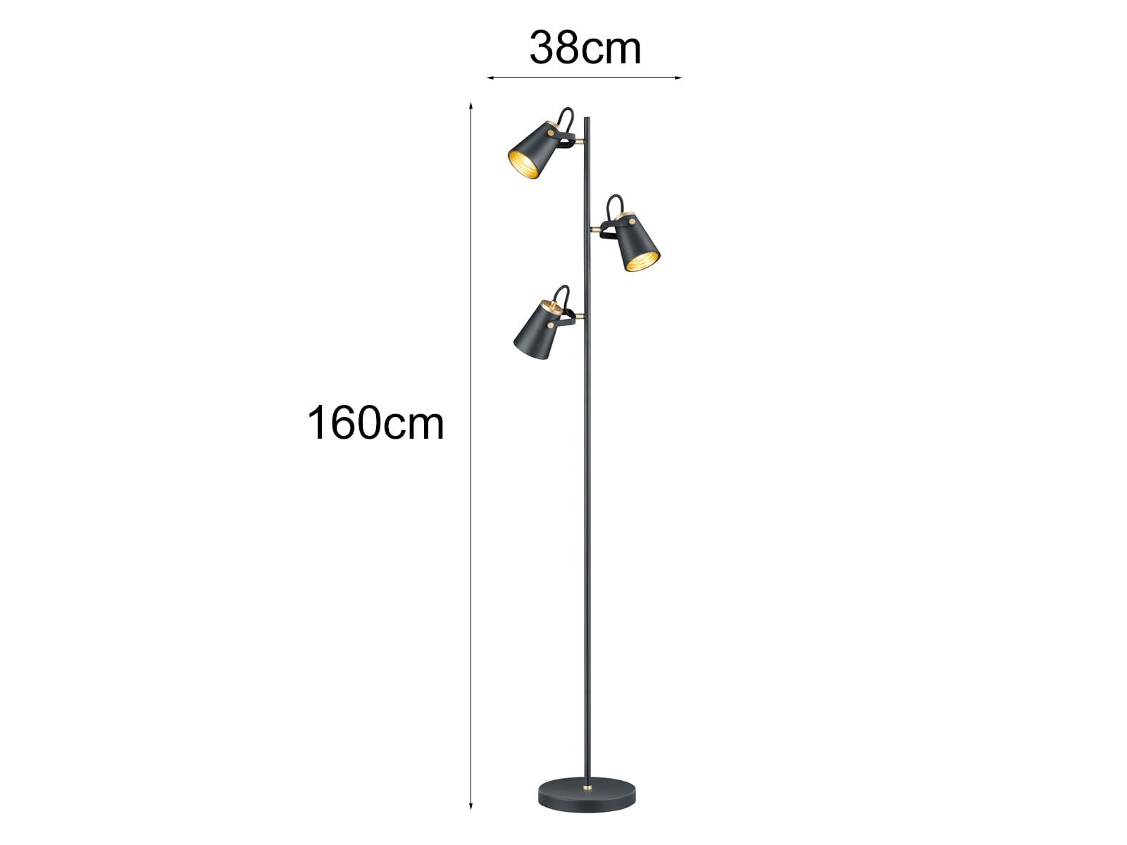 Trio Leuchten Lampa stojąca Edward 408800332, metal czarny matowy/złoty, bez 3 x E14