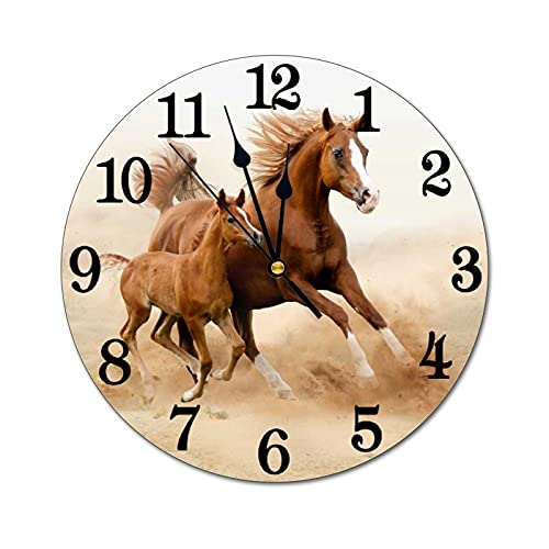 Running Horse Wall Clock Battery Operated Silent Round Clock Wall Decor for Home, Office, School 9.8 Inch