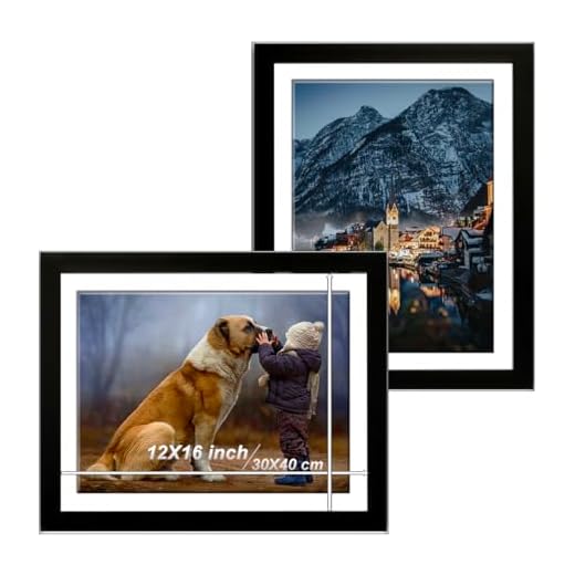 Betionol 12x16 Picture Frame 2 Pack, Display 12x16in/30x40cm Diamond Painting Kits/Photos/Prints, Black Natural Solid Wood Picture Frame with Acrylic Protection Glass, Back Mat And Hanging Kit
