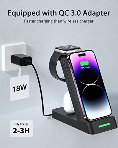 Charging Station For Multiple Devices Apple, 3 In 1 Fast Wireless Charger Dock Stand For Iphone 14 Pro Max/13/12/11/X/8 Plus, Apple Watch Series Ultra/8/7/6/Se/5/4/3/2 And Airpods With Adapter #TOP1