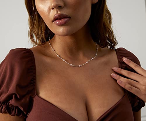 Carovo Dainty Pearl Choker Necklace For Women Silver Plated Satellite Pearl Chain Necklace Handmade Cultured Freshwater Pearl Everyday Jewelry For Gifts #TOP1
