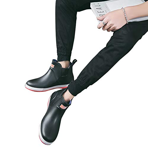Laple Rain Boots For Mens Thickened Slip On Waterproof Non-Slip Rubber Ankle Boots Rain Chelsea Booties (Black, Numeric_10) #TOP2