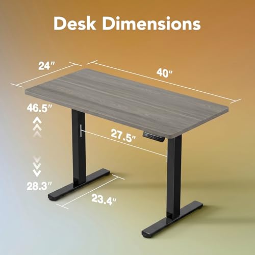 Image of HUANUO Electric Standing Desk, 40 x 24 Inch Height Adjustable Computer Desk with Storage Bag, 4 Height Memory Settings, Sit Stand Up Desk for Home Office, Grey