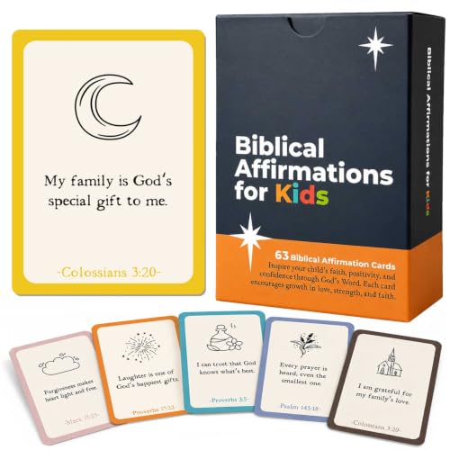 Prayer Cards for Kids, 63 Biblical Affirmation and Bible Verse Cards, Daily Scripture Bible Study Cards to Build Faith and Confidence, Christian Gifts for Boys and Girls, Sunday School and Bible Study
