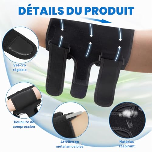 flintronic Coudiere Tendinite, Attelle de Coude Réglable, Orthèse du Coude du Nerf Cubital, avec Attelles Métalliques Amovibles, Appliquer à Tendinite, Coude de Tennis, Adapté Bras Gauche et Droit – vue 3