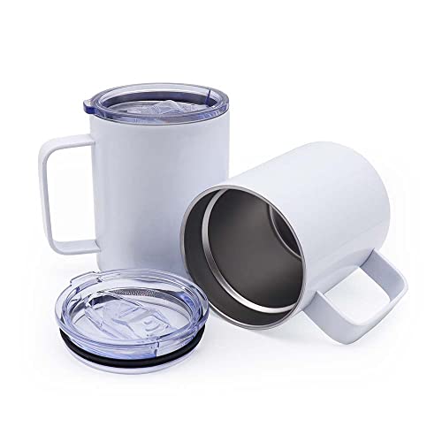 Zreggur 25Packs 12Oz Plain White Stainless Steel Sublimation Blanks Mug With Lid Double Wall Travel Coffee Cups With Thick Handles Camping Insulated Drinking Tumbler #TOP5