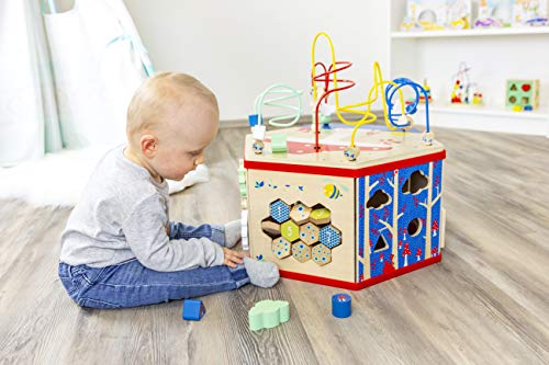 Wooden Activity Cube Xl Size By Small Foot – Classic 7-Sided Interactive Toy With Bead Maze, Puzzle, Shape Sorter, Clock & Wheels - Develops Kids Dexterity, Motor Skills – Age 12+ Months #TOP5
