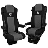SABA Auto Sitzbezüge LKW für Mercedes ACTROS L ab 2022 2-Riemen, Airline-Sitze, ungefederter Beifahrersitz Grau - Zubehör für LKW Sitzschoner - Strapazierfähige Sitzbezug Auto Vordersitze