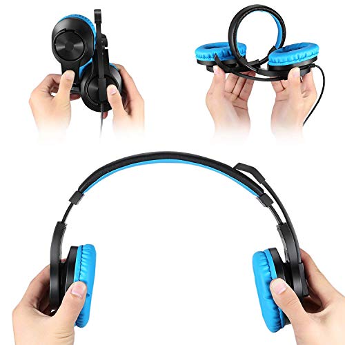 Meedasy Kids Adults Over-Ear Gaming Headphone For Xbox One, Nintendo Switch, Bass Surrounding Stereo, Ps4 Gaming Headset With Microphone And Volume Control For Laptop, Pc, Wired Noise Isolation (Blue) #TOP3